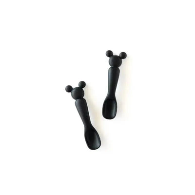 Silicone dipping spoons shaped like Mickey Mouse, featuring black handles and round ears.