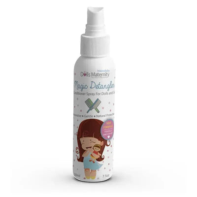 Magic Detangler Conditioner Spray for dolls and girls, featuring a playful girl illustration and dose of 220ml.