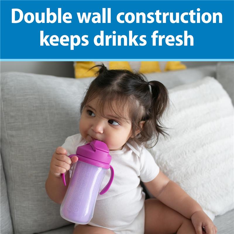 Dr. Brown 10 Oz Insulated Straw Cup, Pink/Green, Strawberry Frogs, 2Pk Image 4