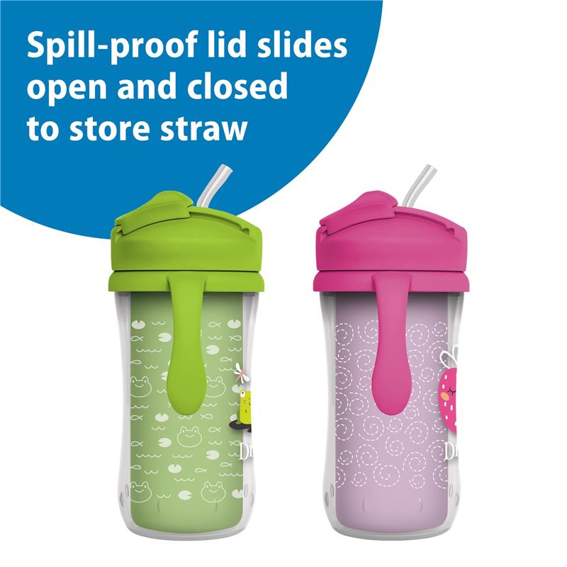 Dr. Brown 10 Oz Insulated Straw Cup, Pink/Green, Strawberry Frogs, 2Pk Image 6