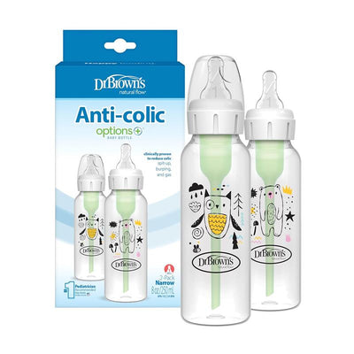 Dr. Brown 2Pk Anti-Colic Options+ Narrow Baby Bottle 8Oz/250Ml, Bear Owl Image 1