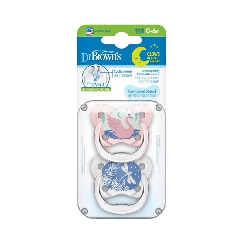 Dr. Brown - 2Pk Prevent Glow In The Dark Butterfly Pacifier, Stage 1, Pink Image 3