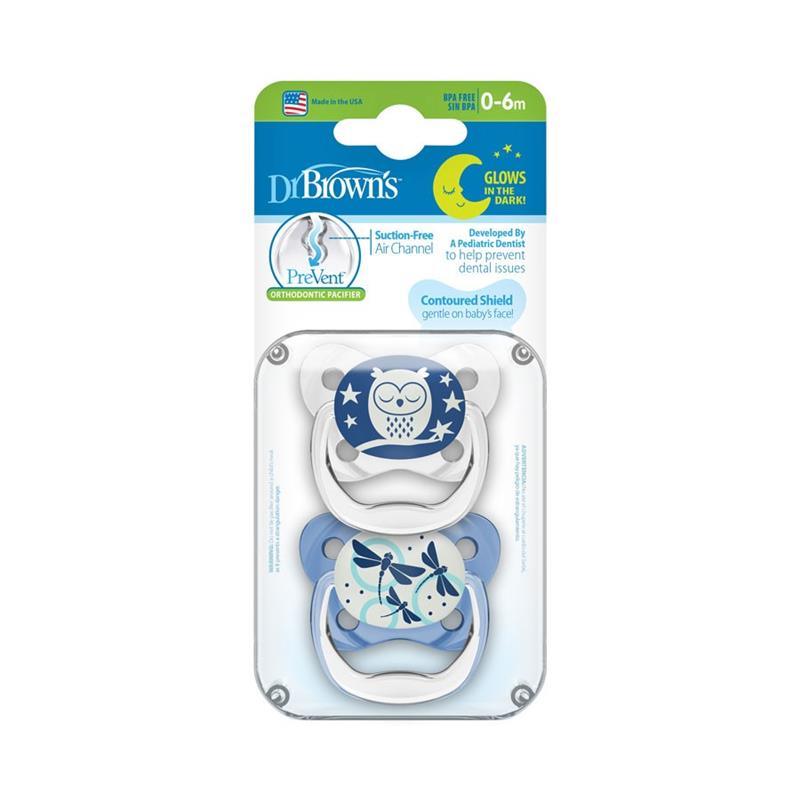 Dr. Brown - 2Pk Prevent Glow In The Dark Butterfly Shield Pacifier, Stage 1, Blue Image 5