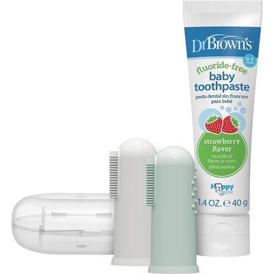 Dr. Brown 2Pk Silicone Finger Toothbrush With Case, Gray/Light Green With Strawberry Toothpaste, 1.4Oz/40G Image 1