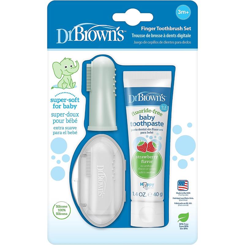Dr. Brown 2Pk Silicone Finger Toothbrush With Case, Gray/Light Green With Strawberry Toothpaste, 1.4Oz/40G Image 7