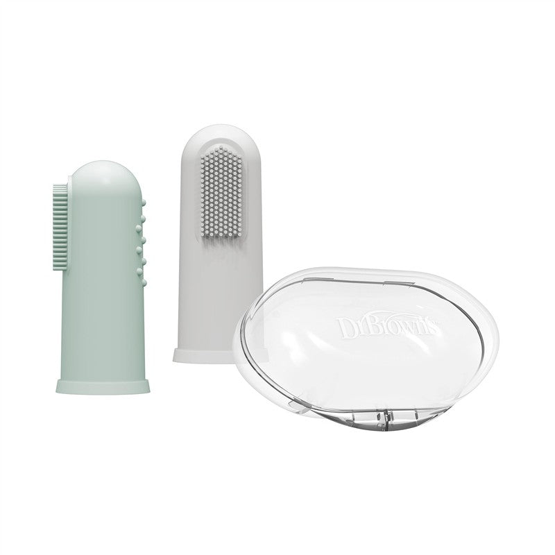 Dr. Brown 2Pk Silicone Finger Toothbrush With Case, Gray & Light Green Image 6