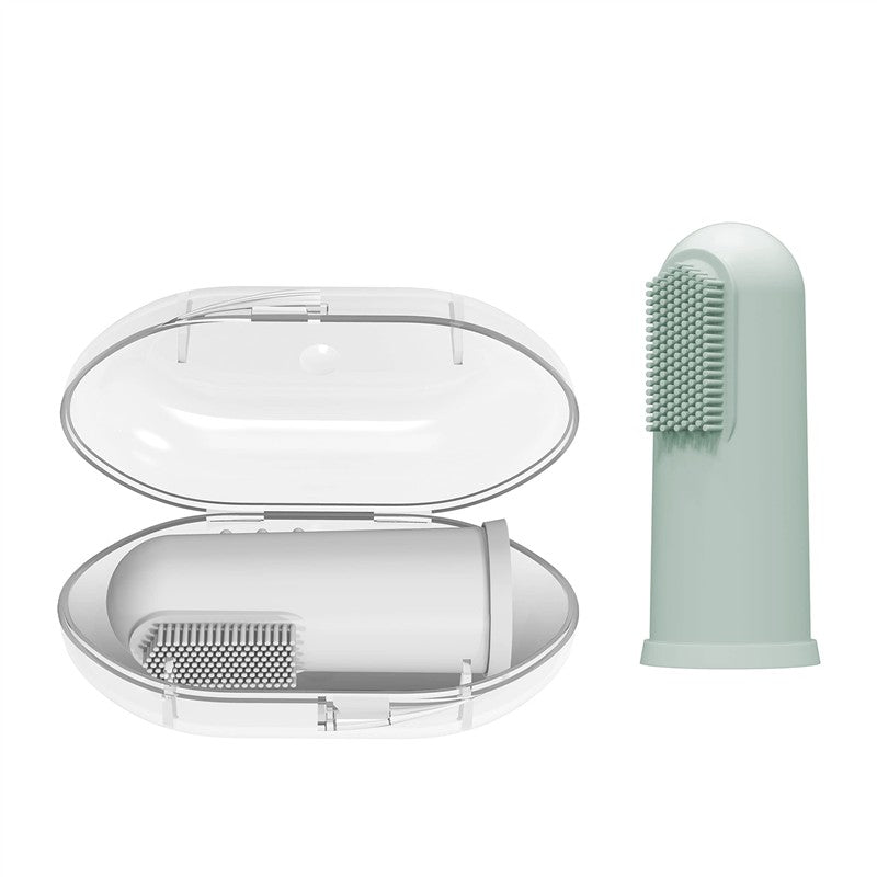 Dr. Brown 2Pk Silicone Finger Toothbrush With Case, Gray & Light Green Image 7