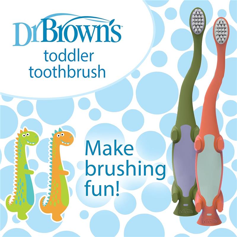 Dr. Brown 2Pk Toddler Toothbrush, Dinosaur, Green & Orange Image 3