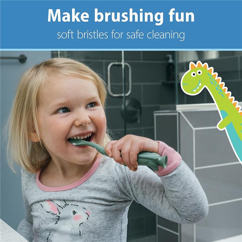 Dr. Brown 2Pk Toddler Toothbrush, Dinosaur, Green & Orange Image 6