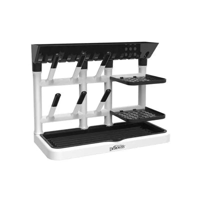 Stand-up drying rack for baby bottles featuring multiple slots and shelves for organized drying and storage.