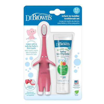 Dr. Brown Infant-To-Toddler Toothbrush, Pink Elephant, With Apple Pear Toothpaste Image 1