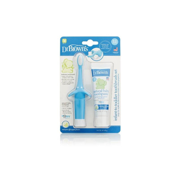 Dr. Brown Natural Flow Infant Toothbrush, Toothpaste Combo Pack, Blue ...