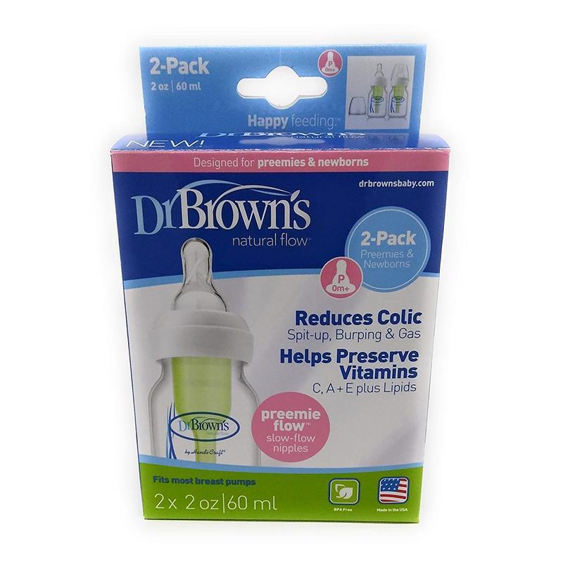 Dr. Brown Options Standard - Neck Bottle 2-Pack W/Preemie Nipple 2 Oz/60 M Image 1