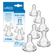 Dr. Brown’s 6Pk Natural Flow Level 2 Narrow Baby Bottle Silicone Nipple, Medium Flow, 3M+ Image 1