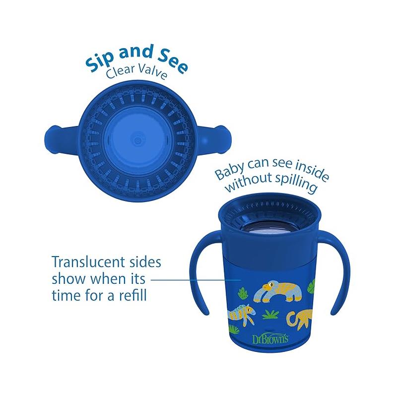 Dr. Brown - Smooth Wall Cheers360 Cup W/ Handles, 7 Oz/200 Ml, Blue Deco (6M+), 1-Pack Image 2