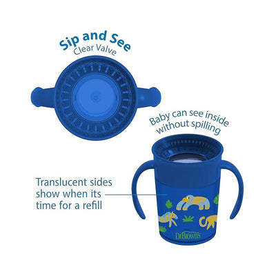 Dr. Brown - Smooth Wall Cheers360 Cup W/ Handles, 7 Oz/200 Ml, Blue Deco (6M+), 1-Pack Image 2