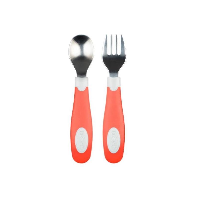 Dr. Brown - Soft Grip Spoon & Fork Set, Coral Image 1