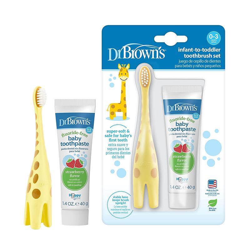 Dr. Brown - Training Toothbrush Set with Strawberry Fluoride-Free Toothpaste Image 1