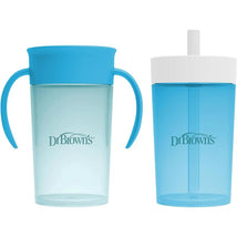 Dr. Brown's 2Pk Milestones Straw to 360 Convertible Toddler Training Cup Set with Interchangeable Silicone Straw and 360 Degree Cup Lids, Blue Ocea Image 1