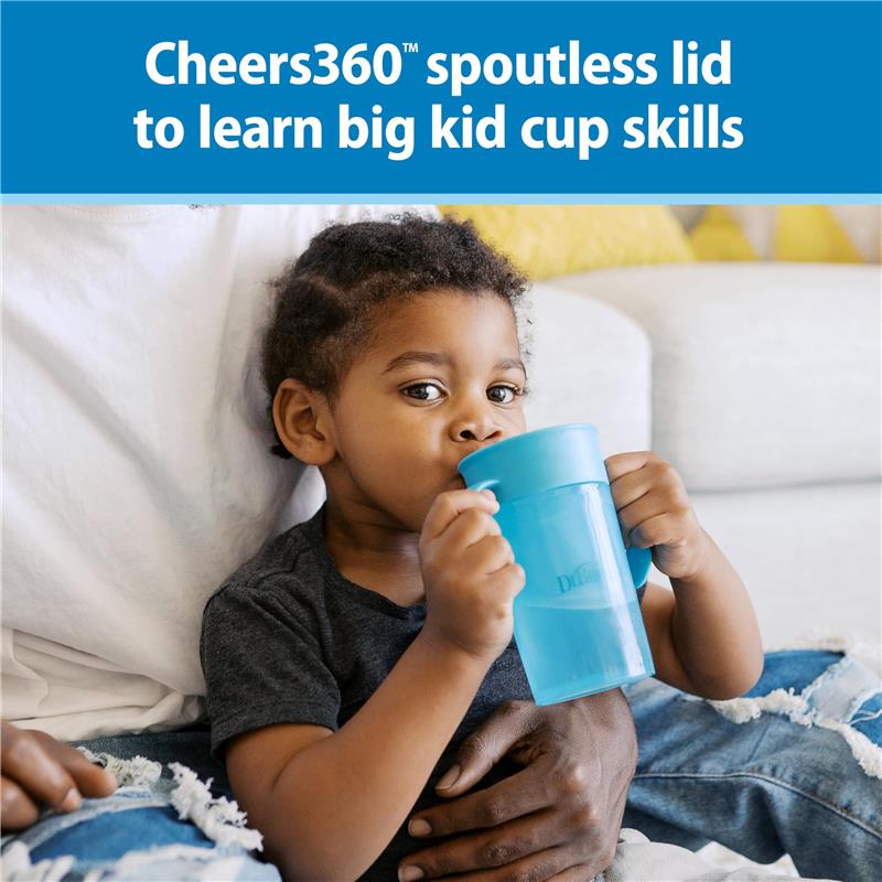Dr. Brown's 2Pk Milestones Straw to 360 Convertible Toddler Training Cup Set with Interchangeable Silicone Straw and 360 Degree Cup Lids, Blue Ocea Image 4