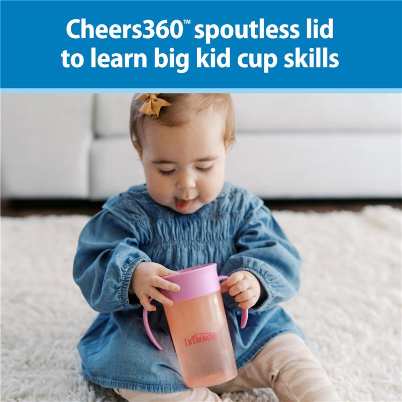 Dr. Brown's 2Pk Milestones Straw to 360 Convertible Toddler Training Cup Set with Interchangeable Silicone Straw and 360 Degree Cup Lids, Pink Cora Image 4