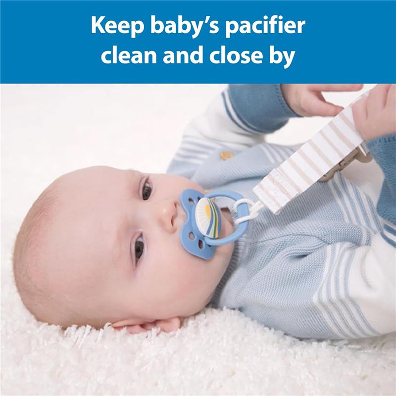 Dr. Brown's 2Pk Pacifier Clips, Universal Fit Fabric Strap for Pacifiers, Dots & Stripes Image 7