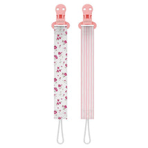 Dr. Brown's 2Pk Pacifier Clips, Universal Fit Fabric Strap for Pacifiers, Flowers & Stripes Image 1