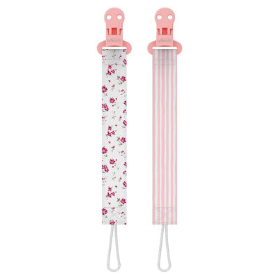 Dr. Brown's 2Pk Pacifier Clips, Universal Fit Fabric Strap for Pacifiers, Flowers & Stripes Image 1