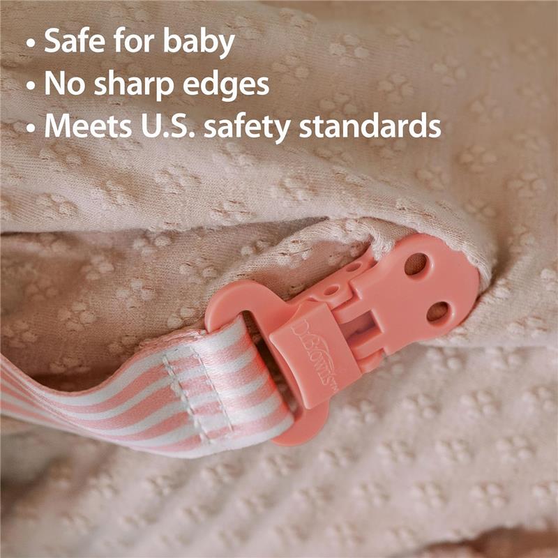 Dr. Brown's 2Pk Pacifier Clips, Universal Fit Fabric Strap for Pacifiers, Flowers & Stripes Image 3
