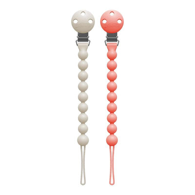 Dr. Brown's 2Pk Silicone Pacifier Clips, Pink and Ecru Image 1