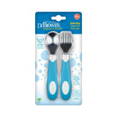 Dr. Brown's 2Pk Soft-Grip Spoon and Fork Utensil Set, Safe Silverware for Toddlers, Blue, 12M+ Image 1