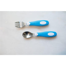 Dr. Brown's 2Pk Soft-Grip Spoon and Fork Utensil Set, Safe Silverware for Toddlers, Blue, 12M+ Image 2