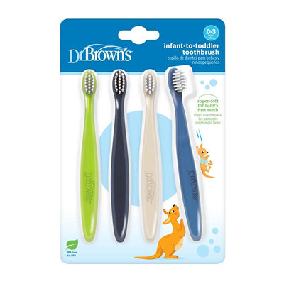 Dr. Brown's 4Pk Infant-to-Toddler Toothbrush Set, Green/Dark Blue/Ecru/Blue Image 1