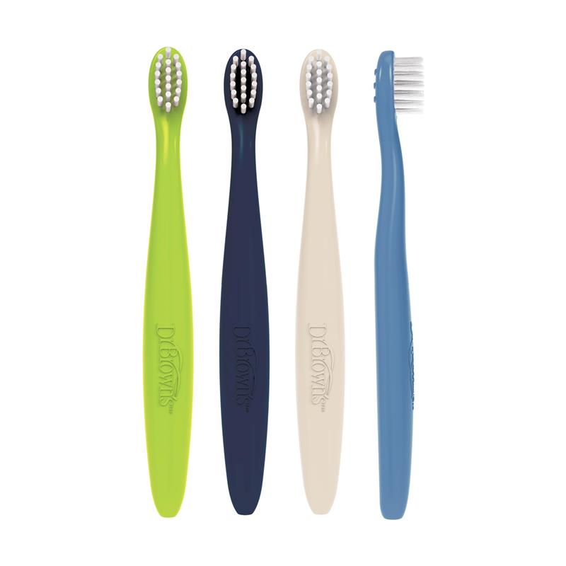 Dr. Brown's 4Pk Infant-to-Toddler Toothbrush Set, Green/Dark Blue/Ecru/Blue Image 2
