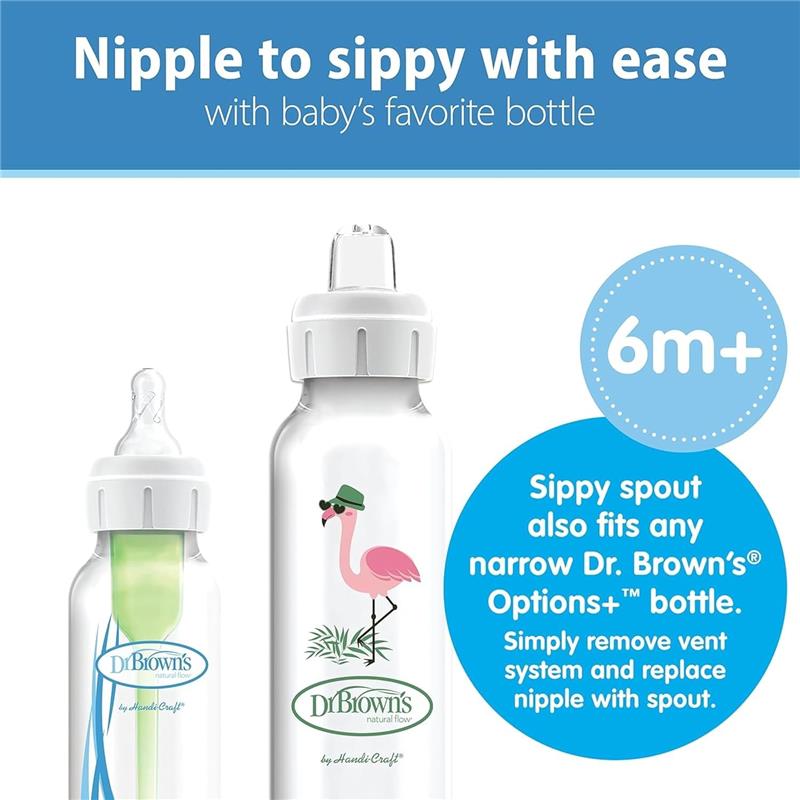 Dr. Brown's Milestones Narrow Sippy Bottle, 100% Silicone Soft Sippy Spout, 8oz/250mL, 6M+, Flamingo Image 3