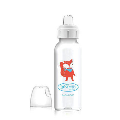 Dr. Brown's Milestones Narrow Sippy Bottle, 100% Silicone Soft Sippy Spout, 8oz/250mL, 6M+, Fox Image 1