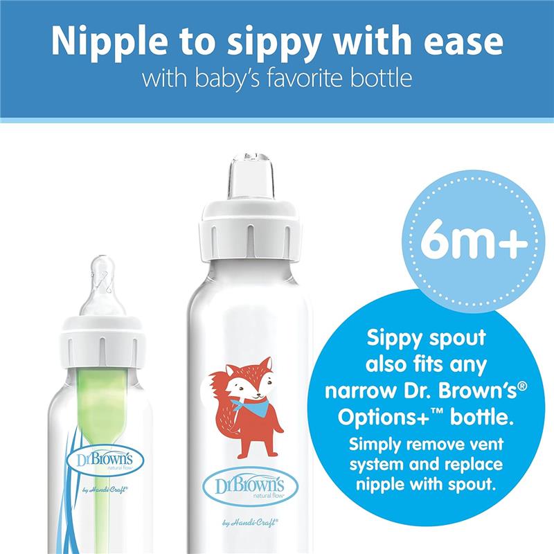 Dr. Brown's Milestones Narrow Sippy Bottle, 100% Silicone Soft Sippy Spout, 8oz/250mL, 6M+, Fox Image 3