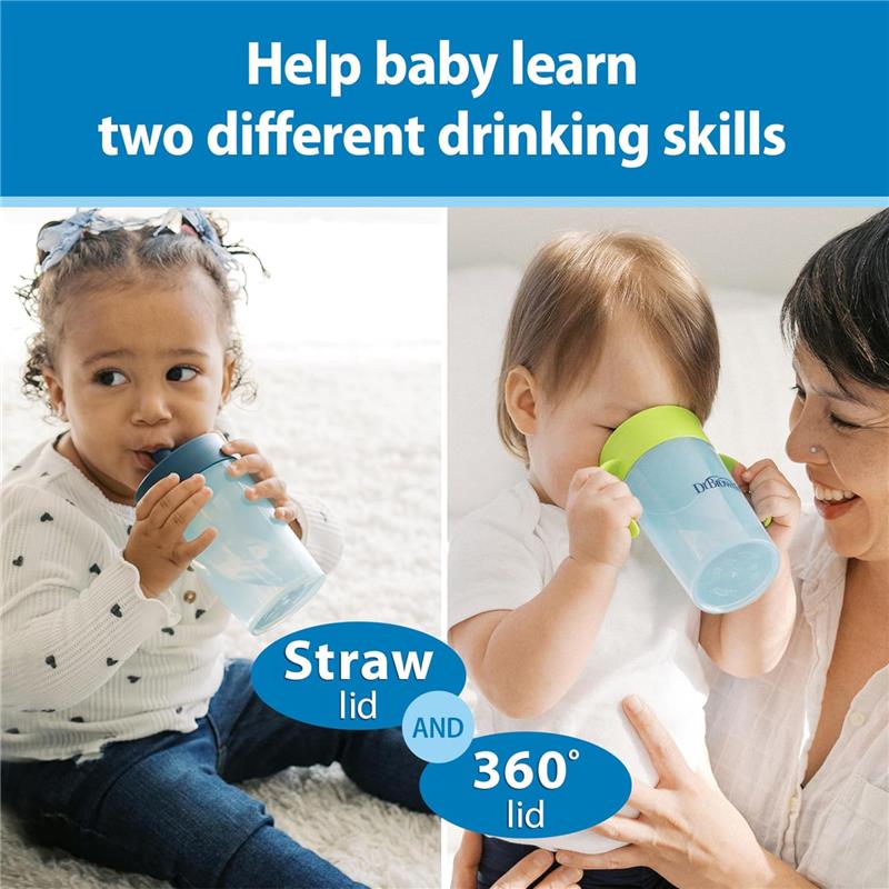 Dr. Brown's Milestones Straw to 360 Convertible Toddler Training Cup Set, 10 oz/300 mL, Blue Green Image 9