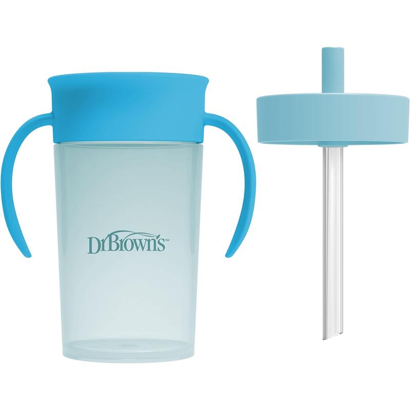 Dr. Brown's Milestones Straw to 360 Convertible Toddler Training Cup Set, 10 oz/300 mL, Ocean Blue Image 2