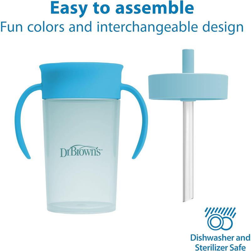 Dr. Brown's Milestones Straw to 360 Convertible Toddler Training Cup Set, 10 oz/300 mL, Ocean Blue Image 4