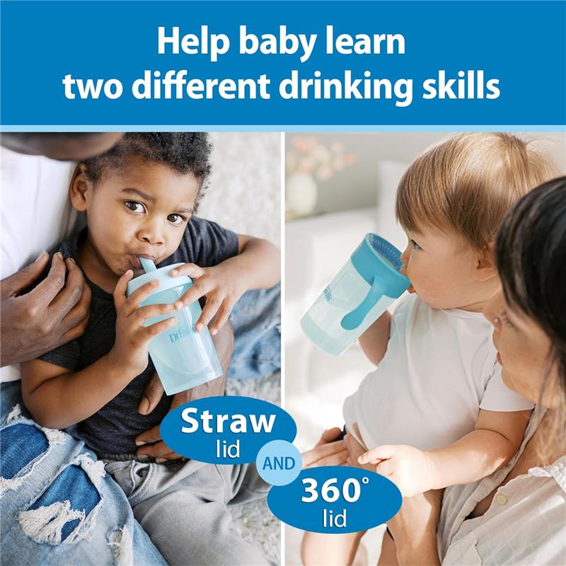 Dr. Brown's Milestones Straw to 360 Convertible Toddler Training Cup Set, 10 oz/300 mL, Ocean Blue Image 9