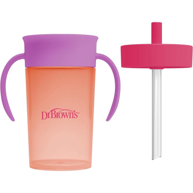 Dr. Brown's Milestones Straw to 360 Convertible Toddler Training Cup Set, 10 oz/300 mL, Pink Coral Image 2