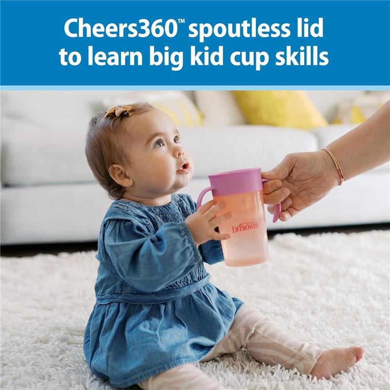 Dr. Brown's Milestones Straw to 360 Convertible Toddler Training Cup Set, 10 oz/300 mL, Pink Coral Image 7