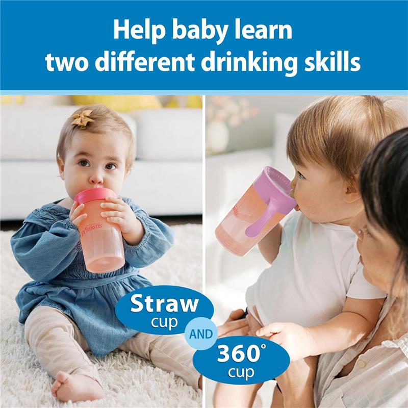 Dr. Brown's Milestones Straw to 360 Convertible Toddler Training Cup Set, 10 oz/300 mL, Pink Coral Image 9