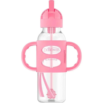 Dr. Brown's - 8Oz Narrow Sippy Straw Bottles W/ Silicone Handles, Pink Image 1