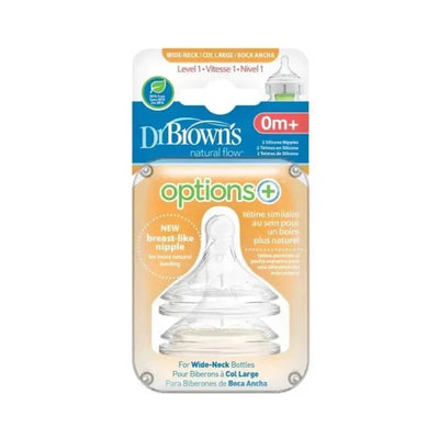 Dr. Brown's - Natural Flow Level 1 Wide-Neck Silicone Bottle Nipples, 2-Pack Image 1