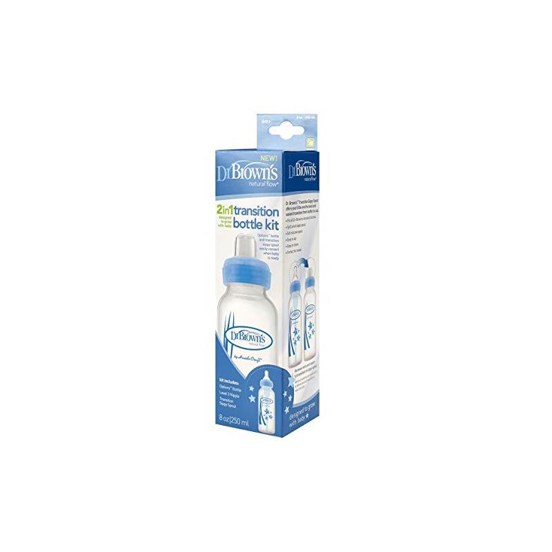 Dr. Brown's Options Baby Bottles, 2-In-1 Transition Kit, Single, Blue, 8 Ounce Image 3