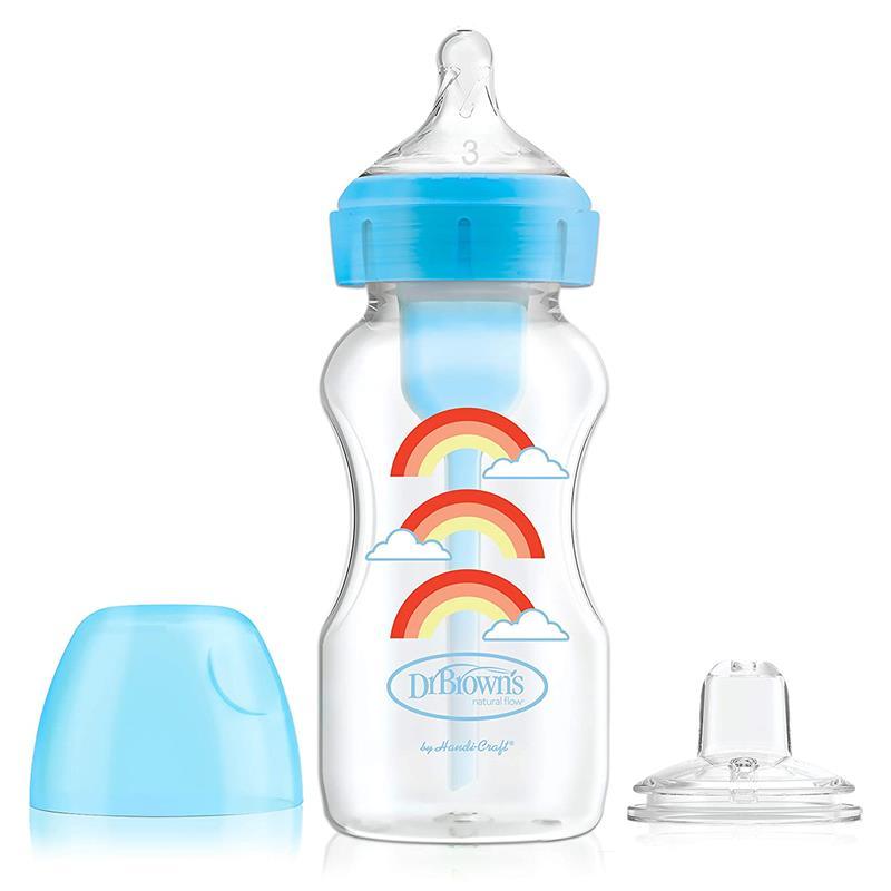 Dr. Brown's - Options+ Wide-Neck Bottle To Sippy Baby Bottle Start Kit, Blue, 9Oz Image 1