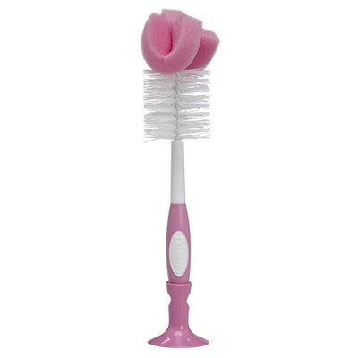 Dr. Brown's Reusable Sponge Baby Bottle Cleaning Brush with Suction Cup Stand, Pink Image 1