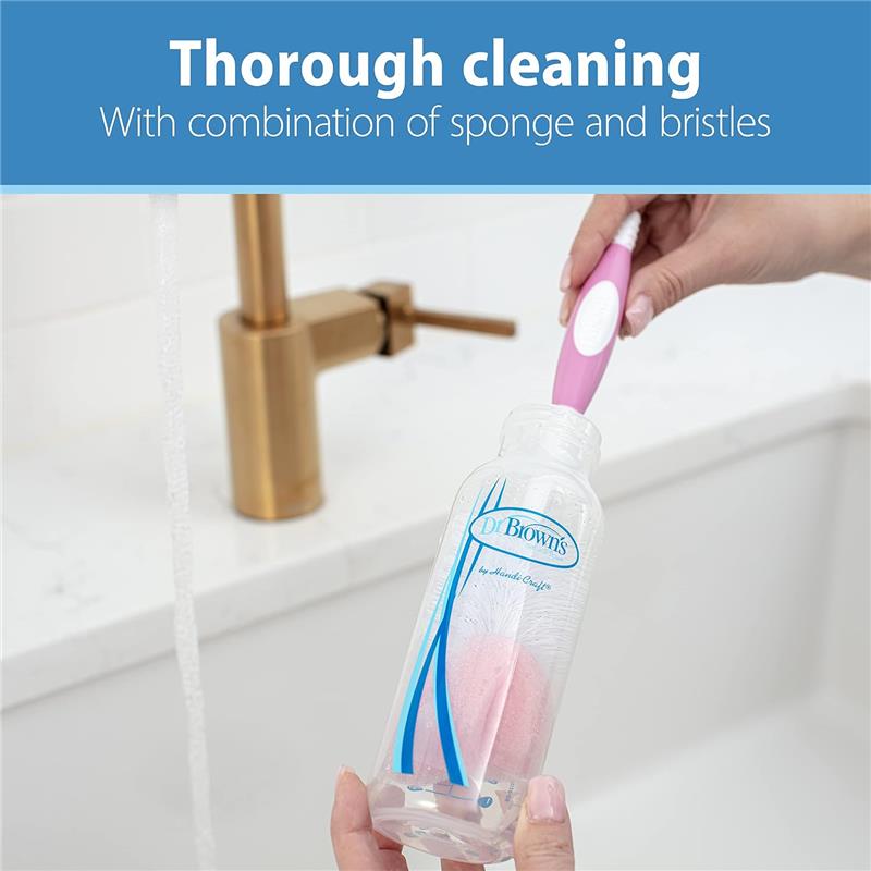 Dr. Brown's Reusable Sponge Baby Bottle Cleaning Brush with Suction Cup Stand, Pink Image 4